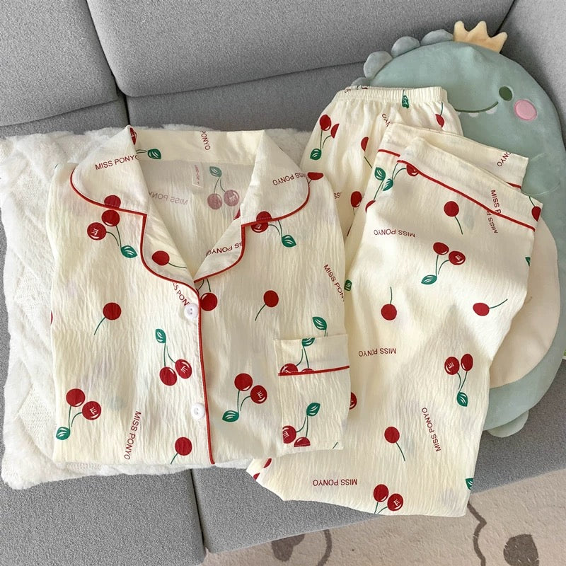 Red Cherry Bliss Padded Nightsuit - 3pc set